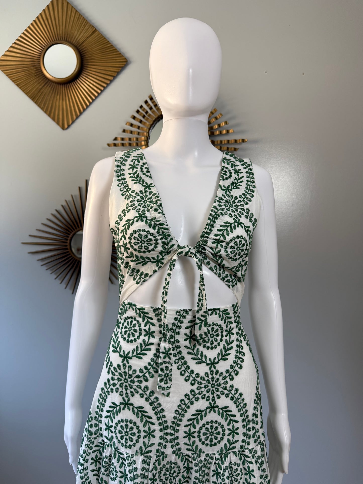 ZARA - Green Embroidered Midi Dress