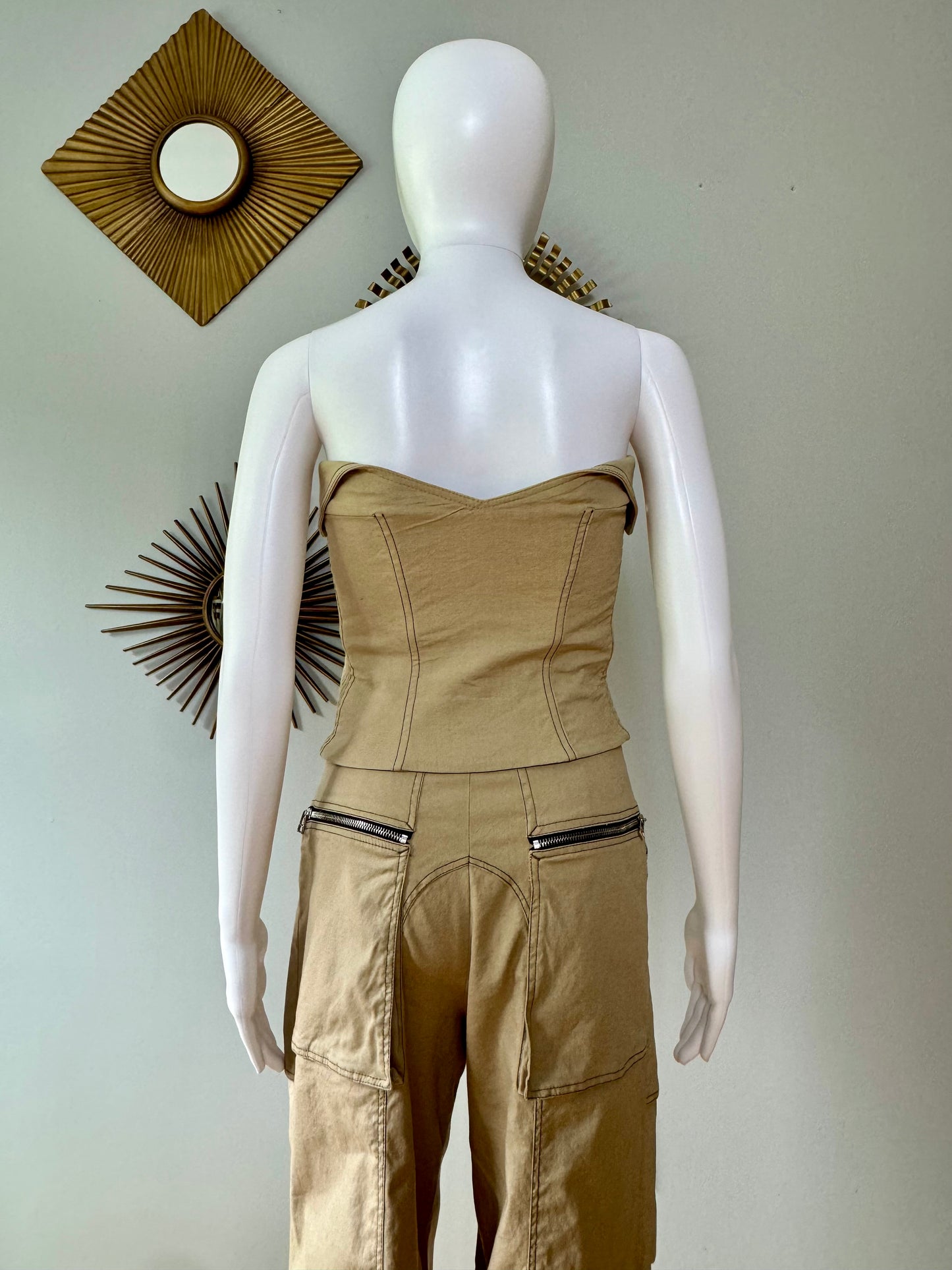 ZARA - Khaki Zippered Corset & Pants Set