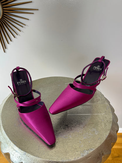 FENDI - Pink Silk Curved Heel Pumps