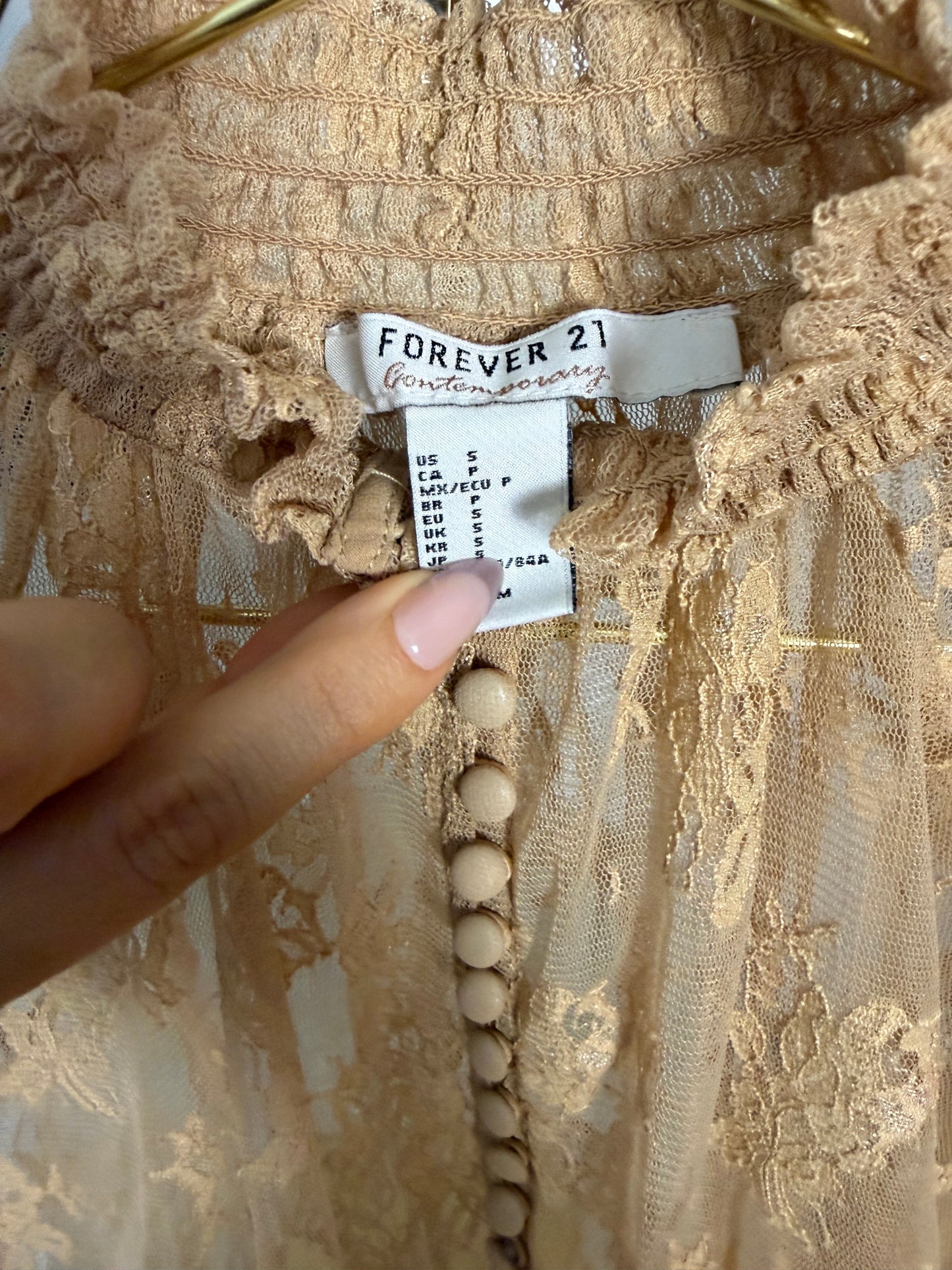 Forever 21 - Tan Lace Button Up Top