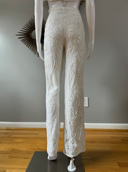 Club L London - White Allover Baroque Sequin Flare Pants