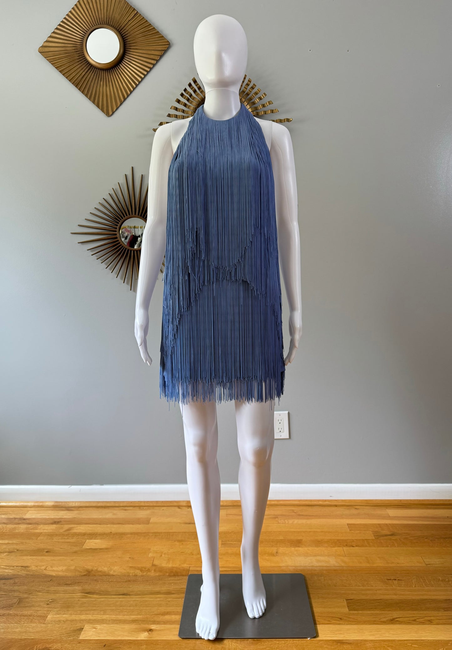 ZARA - Blue Fringed Halter Mini Dress w/ Low Back