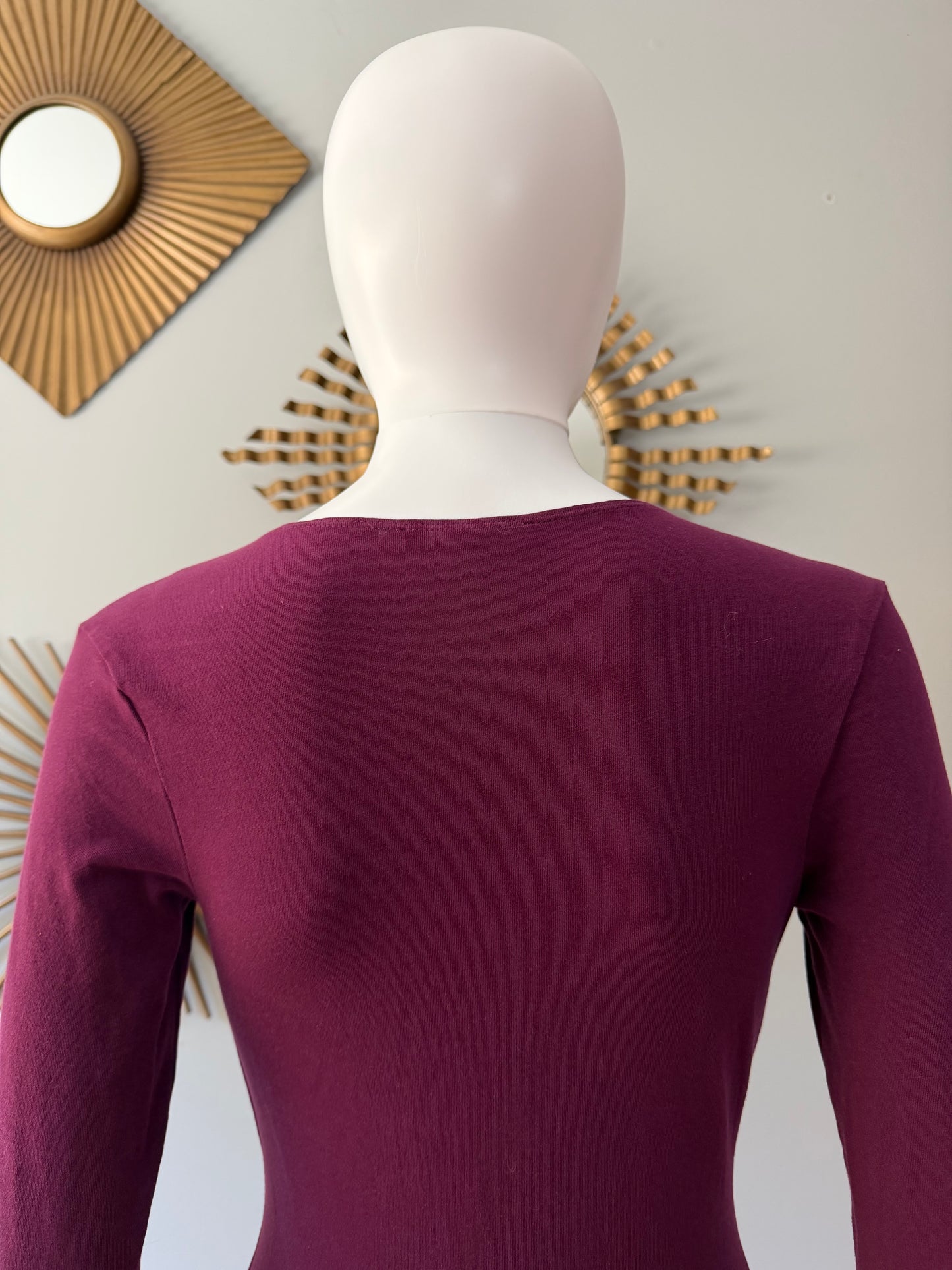 Express - Wine Deep V Neck Bodysuit