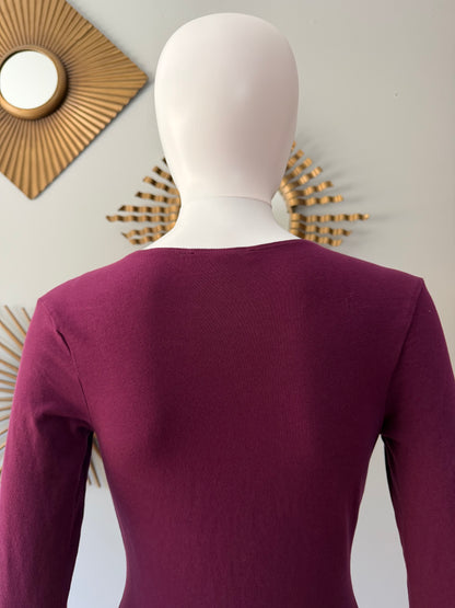 Express - Wine Deep V Neck Bodysuit