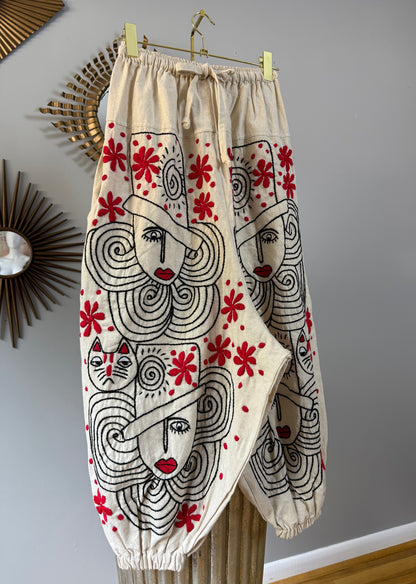 Madame Red Hand Embroidered Pants