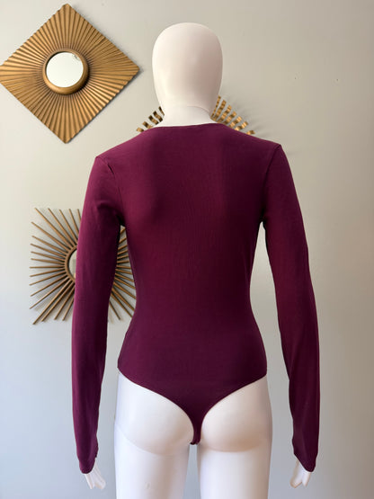 Express - Wine Deep V Neck Bodysuit