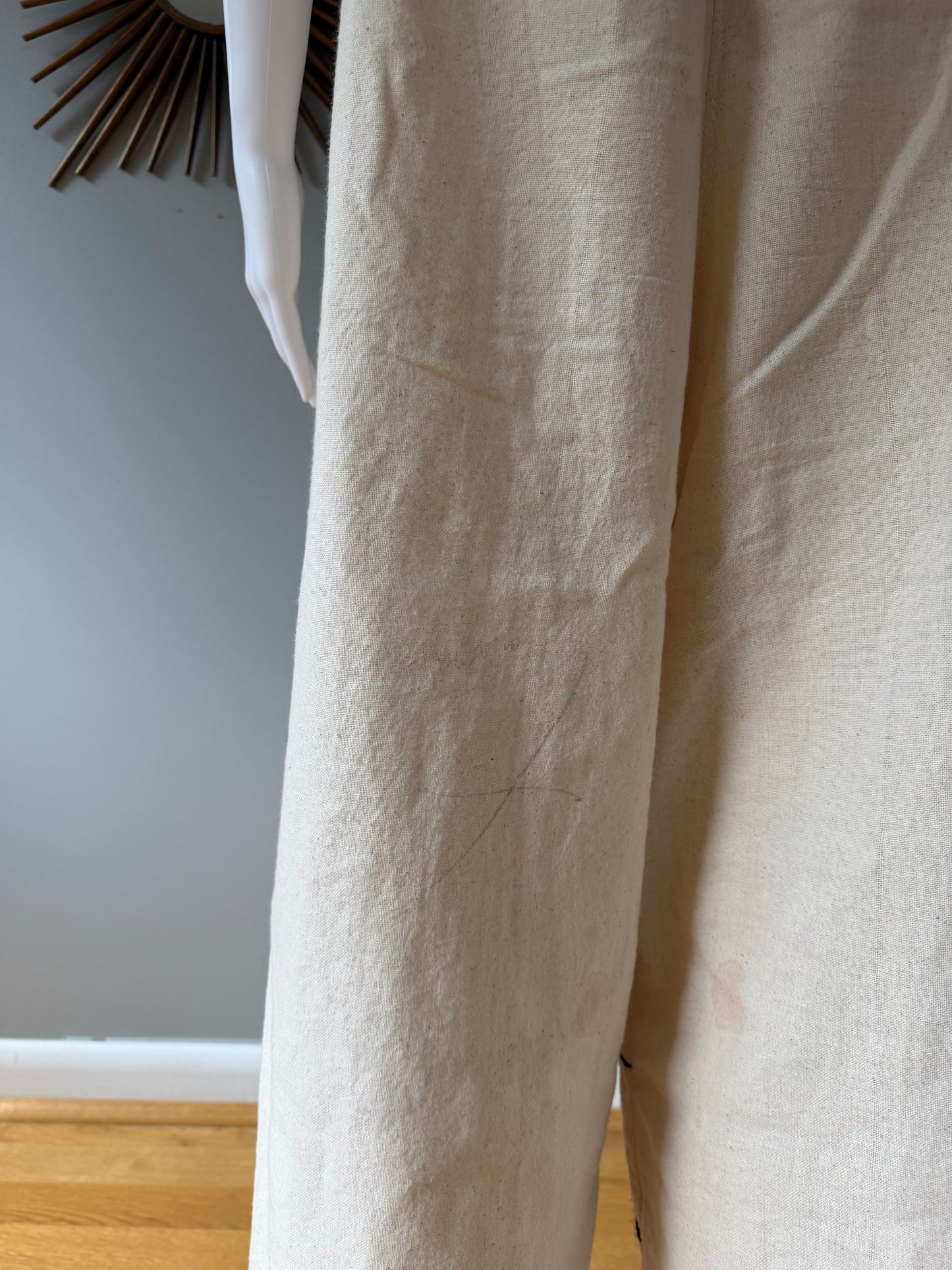 Beige Madame Red Hand Embroidered Overalls