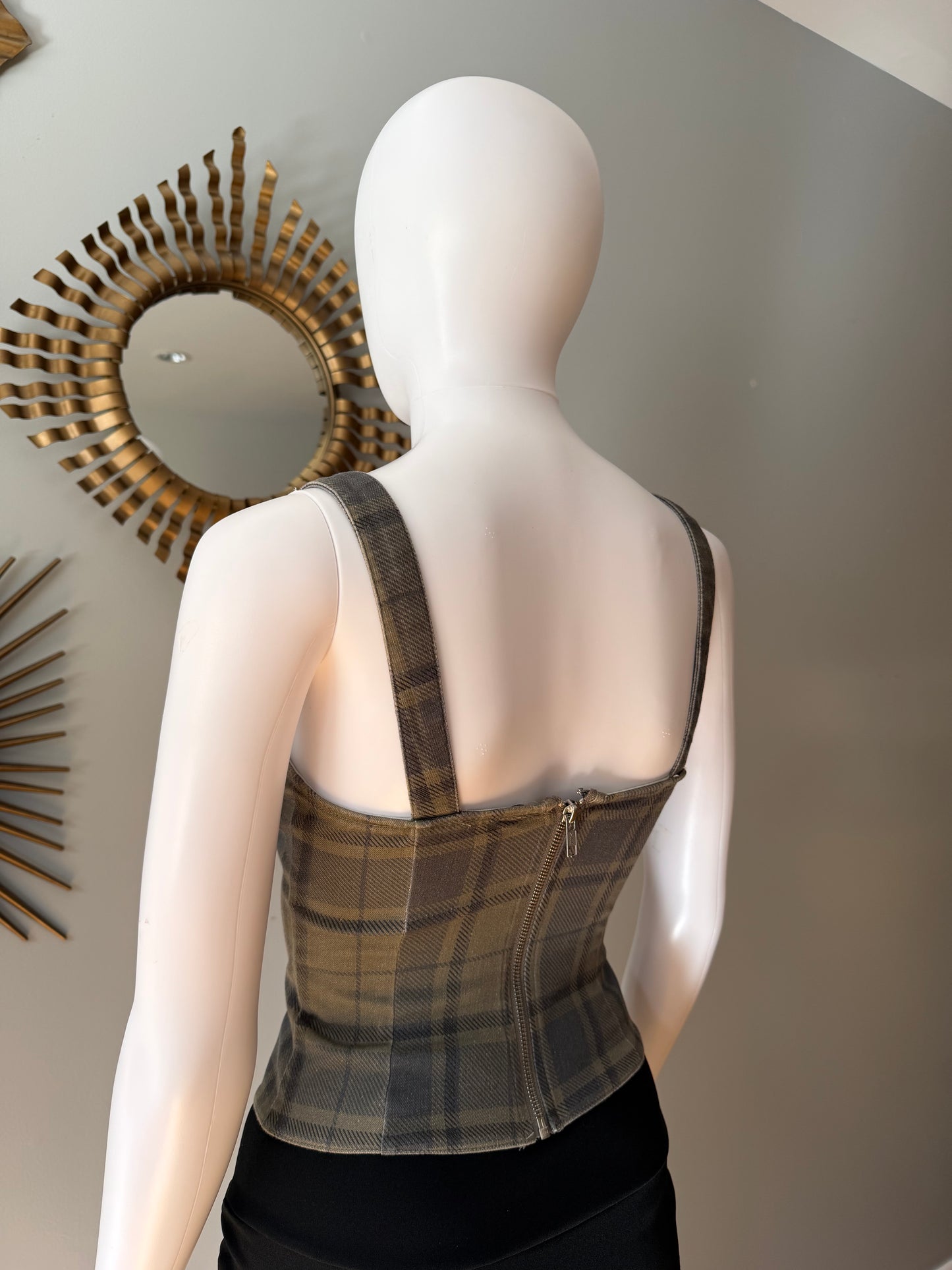 WeWoreWhat - Green Plaid Bustier Top