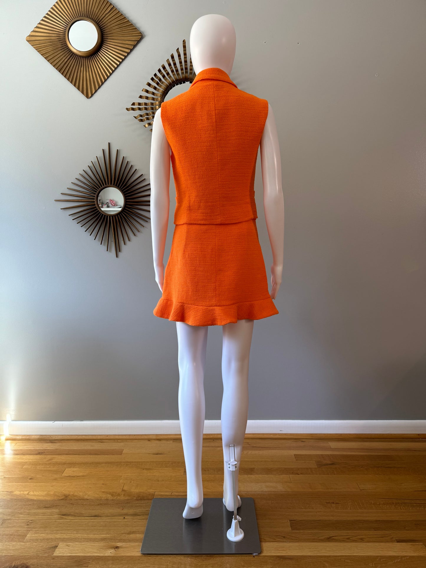 Zara - Conjunto Chaleco y Falda Naranja Textura