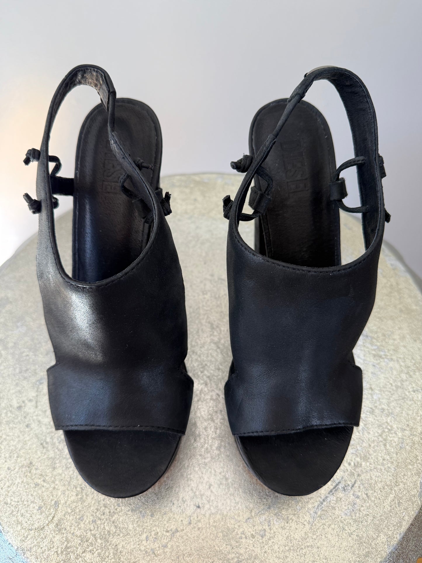 Diesel - Black Leather Platform Sandals