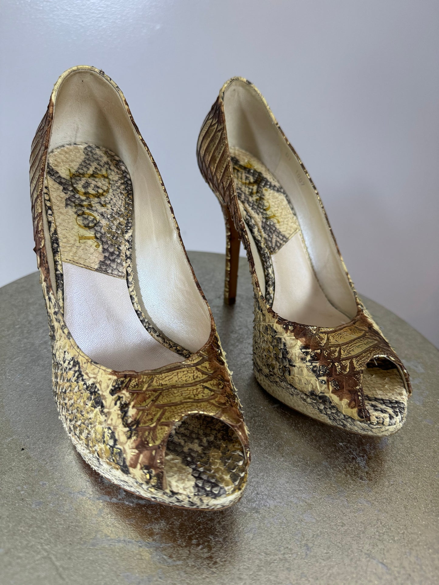 Dior - Gold Snakeskin Embossed Pumps