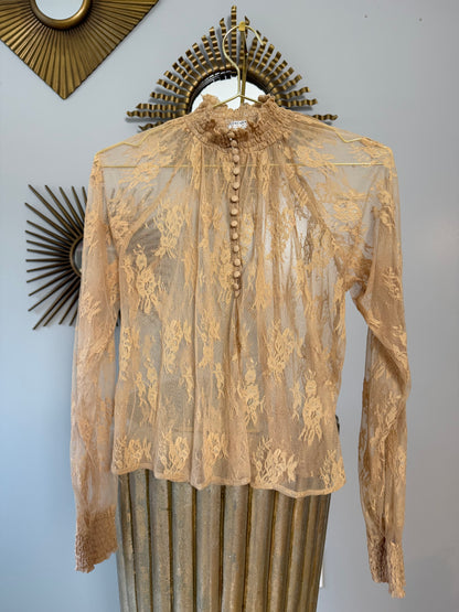 Forever 21 - Tan Lace Button Up Top