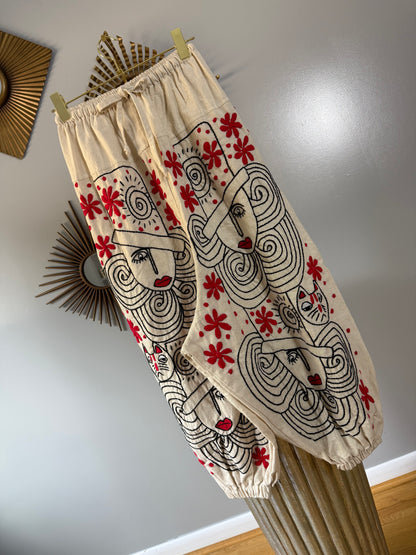 Madame Red Hand Embroidered Pants