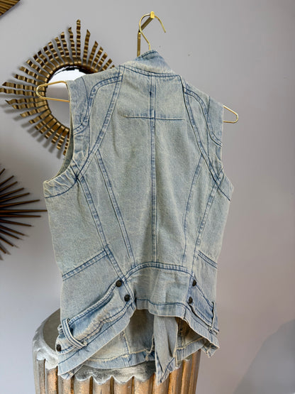 Denim Studded Moto Vest
