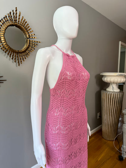 MANGO - Pink Crochet Maxi Dress