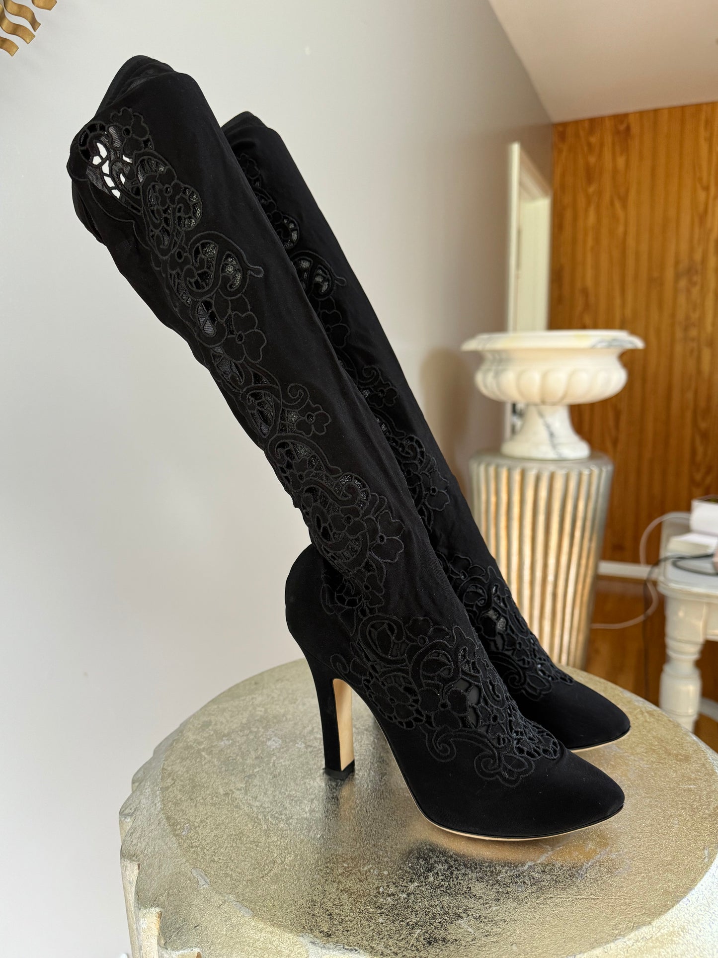 Dolce & Gabbana - Black COCO Floral Laser-cut Boots