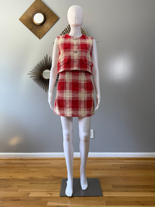 Zara - Red Plaid Skirt Set
