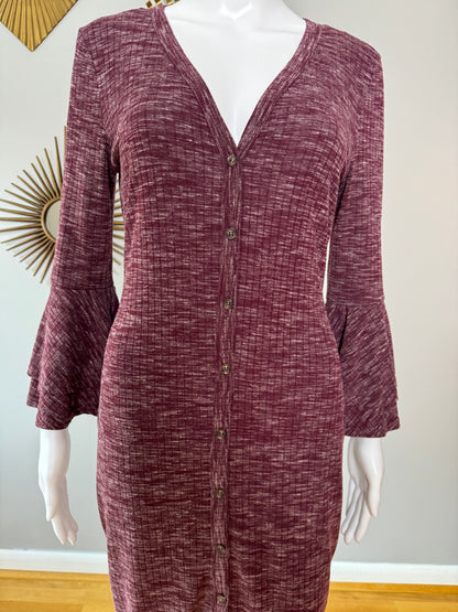 Lulu’s - Burgundy Ribbed Button Up Midi Dress