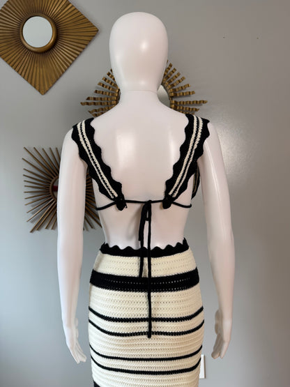 Meshki - Black & White Jadia Crochet Skirt Set