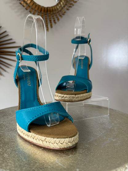 YSL - Blue Espadrille Wedge Sandals