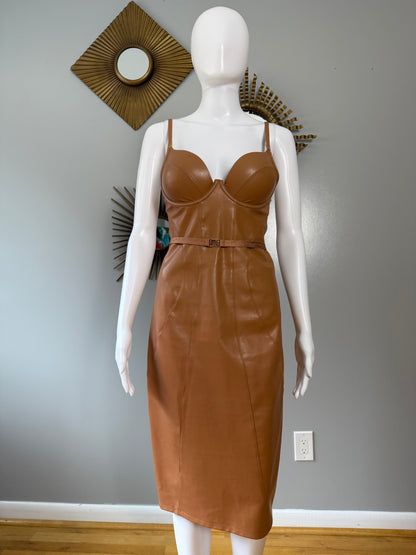 Honey Birdette - Tan Leatherette Midi Dress