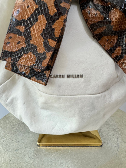 Karen Millen - White Leather Handbang W/ Cheetah Bow Detail