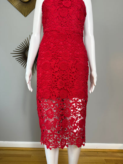 Lulu’s - Red Floral Lace Midi Dress