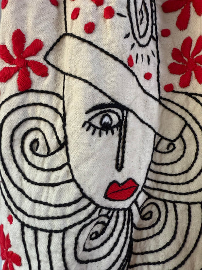 Madame Red Hand Embroidered Pants