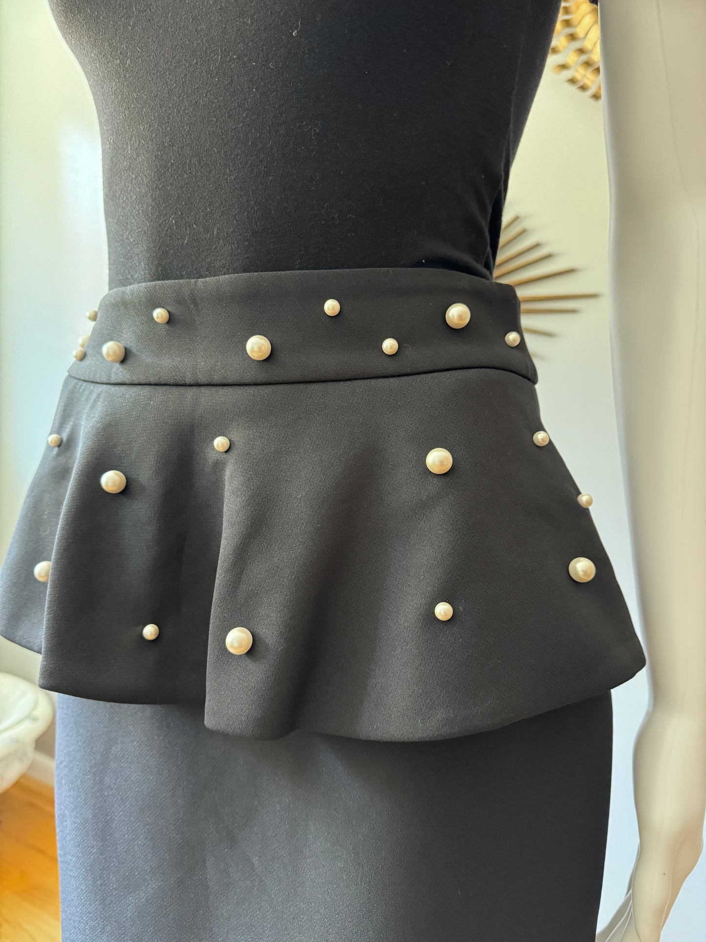 ZARA - Black Peplum Mini Skirt w/ Pearl Details