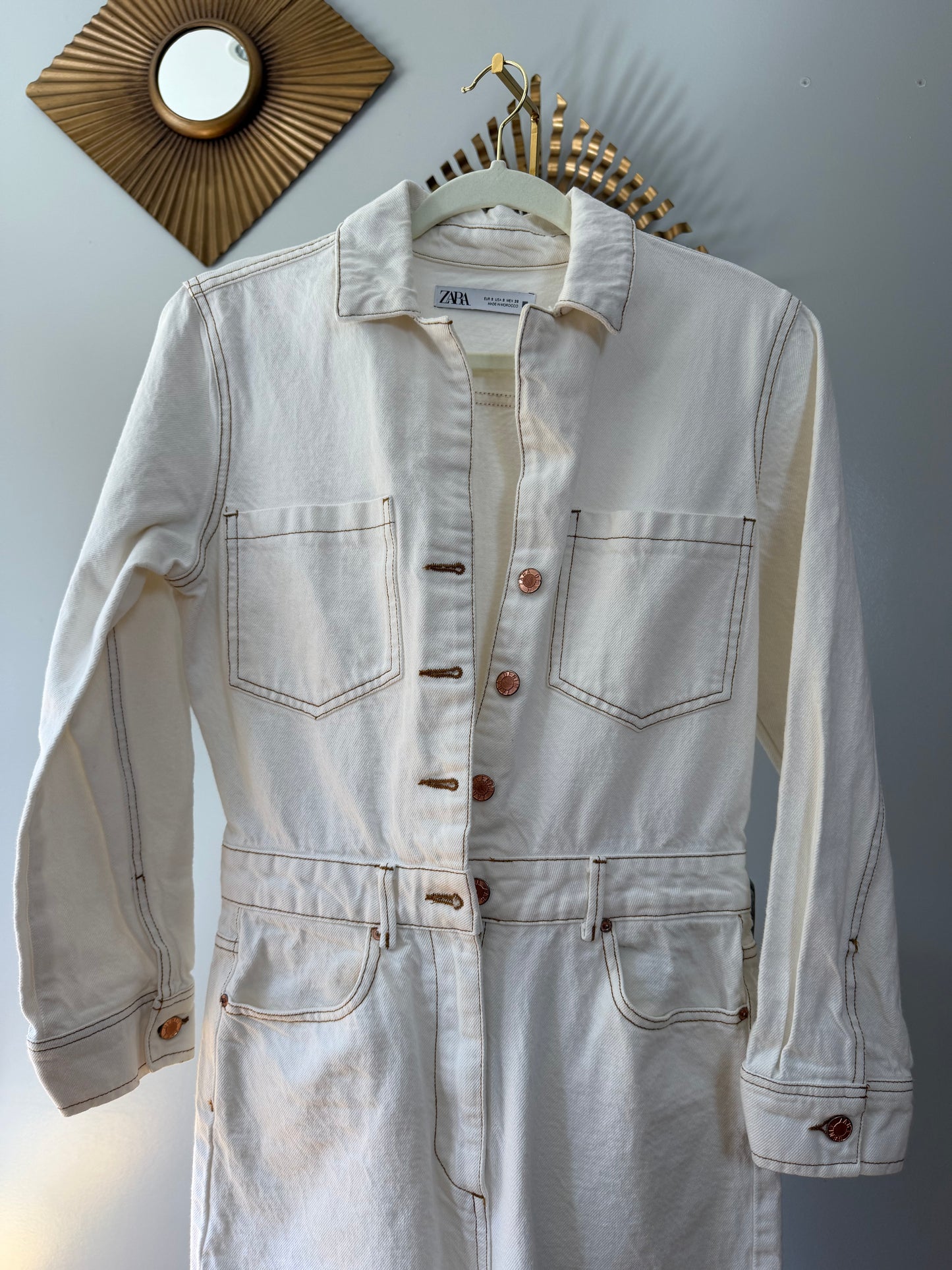 Zara - Beige Denim Jumpsuit