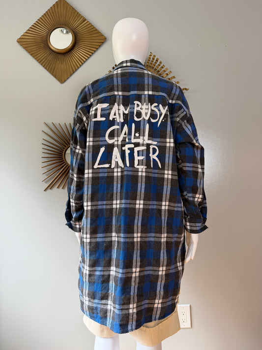 ZARA - Blue Plaid Flannel Tunic Top