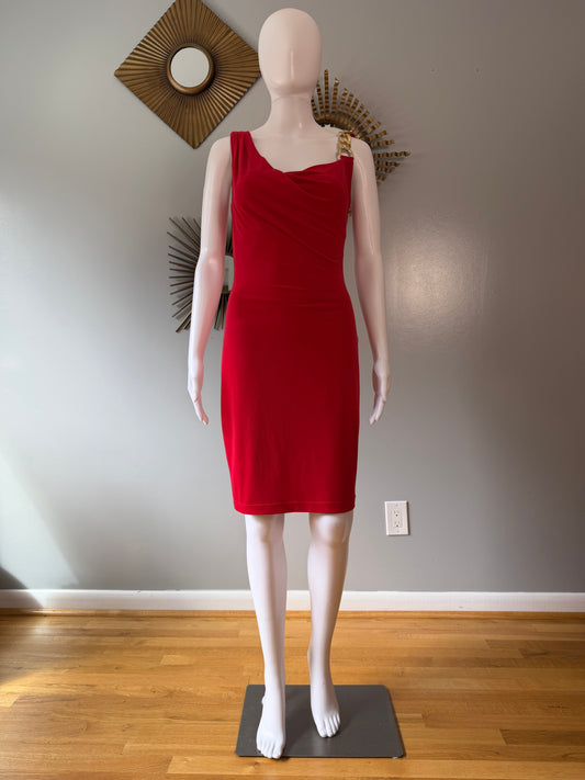 Calvin Klein - Red Fitted Dress w/ Gold Chain