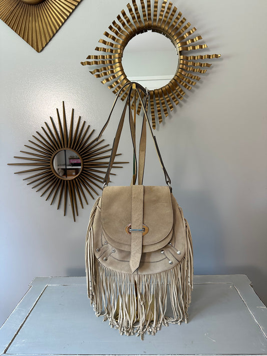 Karen Millen - Tan Suede Fringe Crossbody Bag