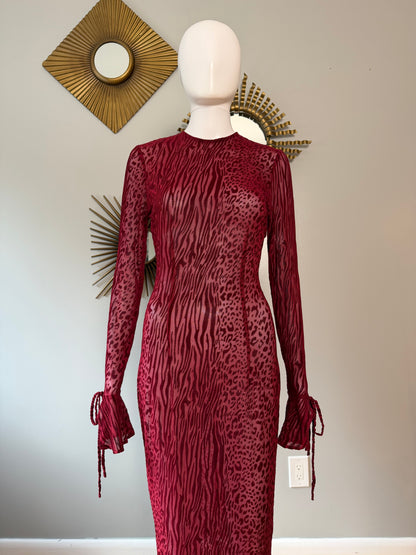 Miss Circle - Red Waylynn Velvet Burnout Maxi Dress