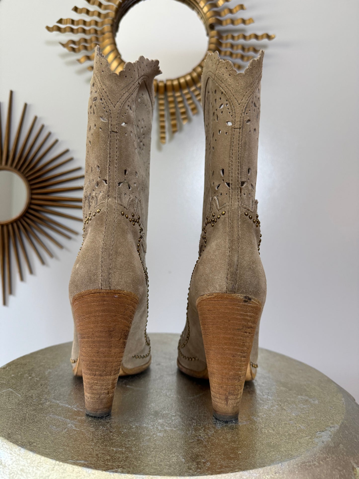 Dolce & Gabbana - Tan Laser Cut Suede Western Boots