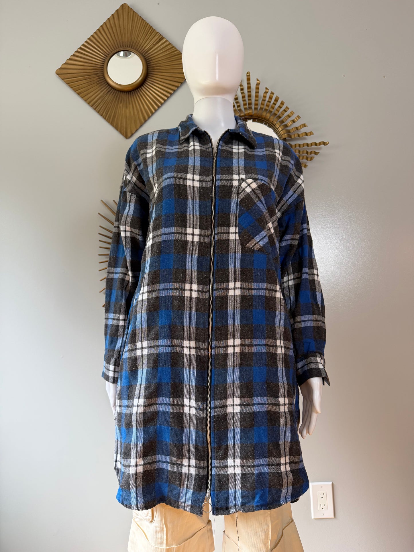 ZARA - Blue Plaid Flannel Tunic Top