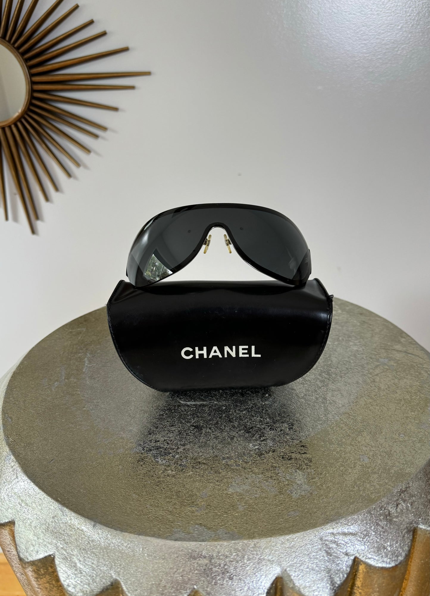 CHANEL - Black Shield Mod 4148B Sunglasses W/ Crystals