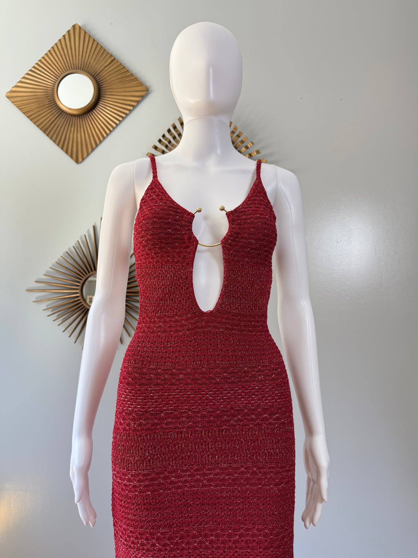 Zara - Red Buckled Knit Midi Dress
