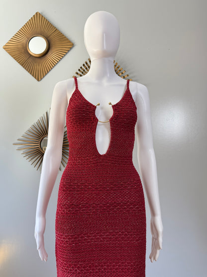 Zara - Red Buckled Knit Midi Dress