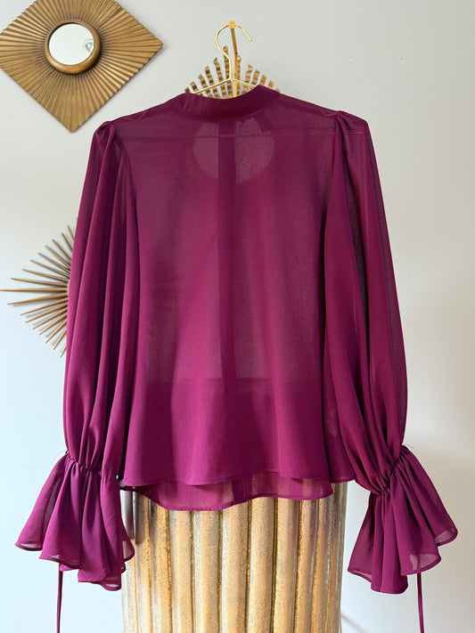 Forever 21 - Burgundy Sheer Long Sleeve Top