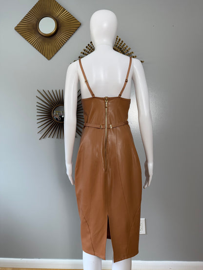 Honey Birdette - Tan Leatherette Midi Dress