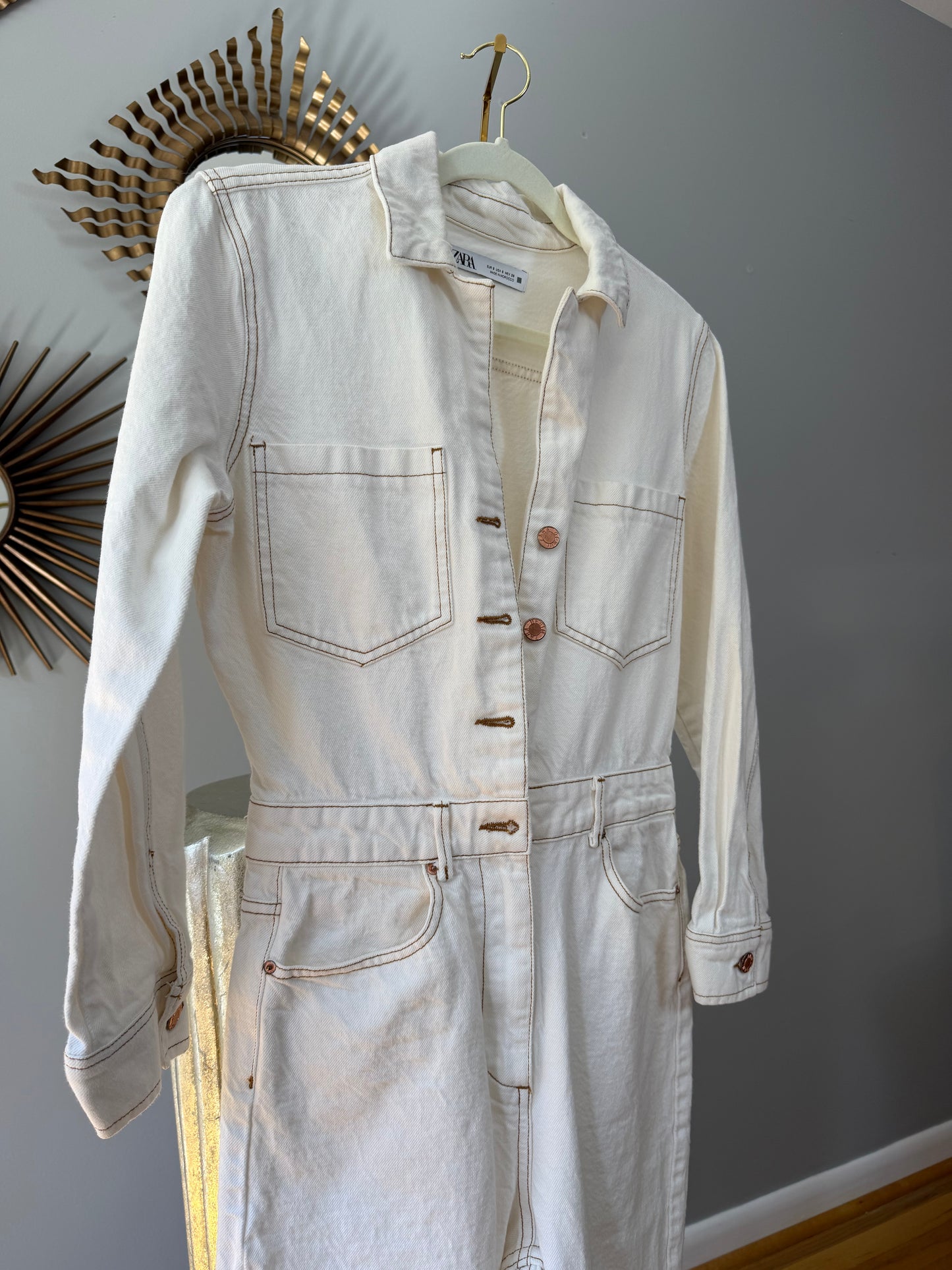 Zara - Beige Denim Jumpsuit