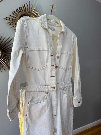 Zara - Beige Denim Jumpsuit