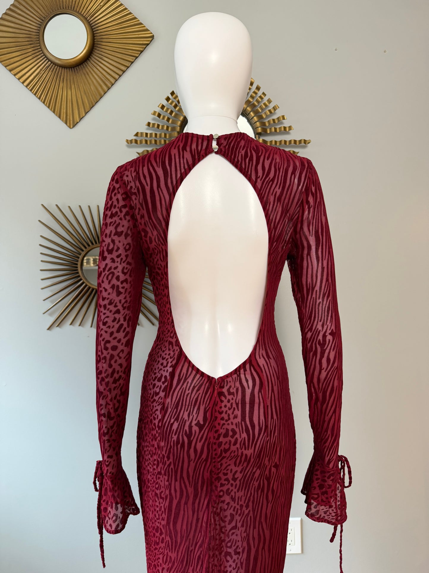 Miss Circle - Red Waylynn Velvet Burnout Maxi Dress