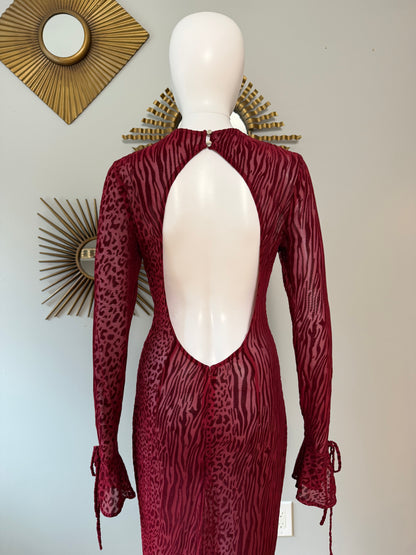 Miss Circle - Red Waylynn Velvet Burnout Maxi Dress