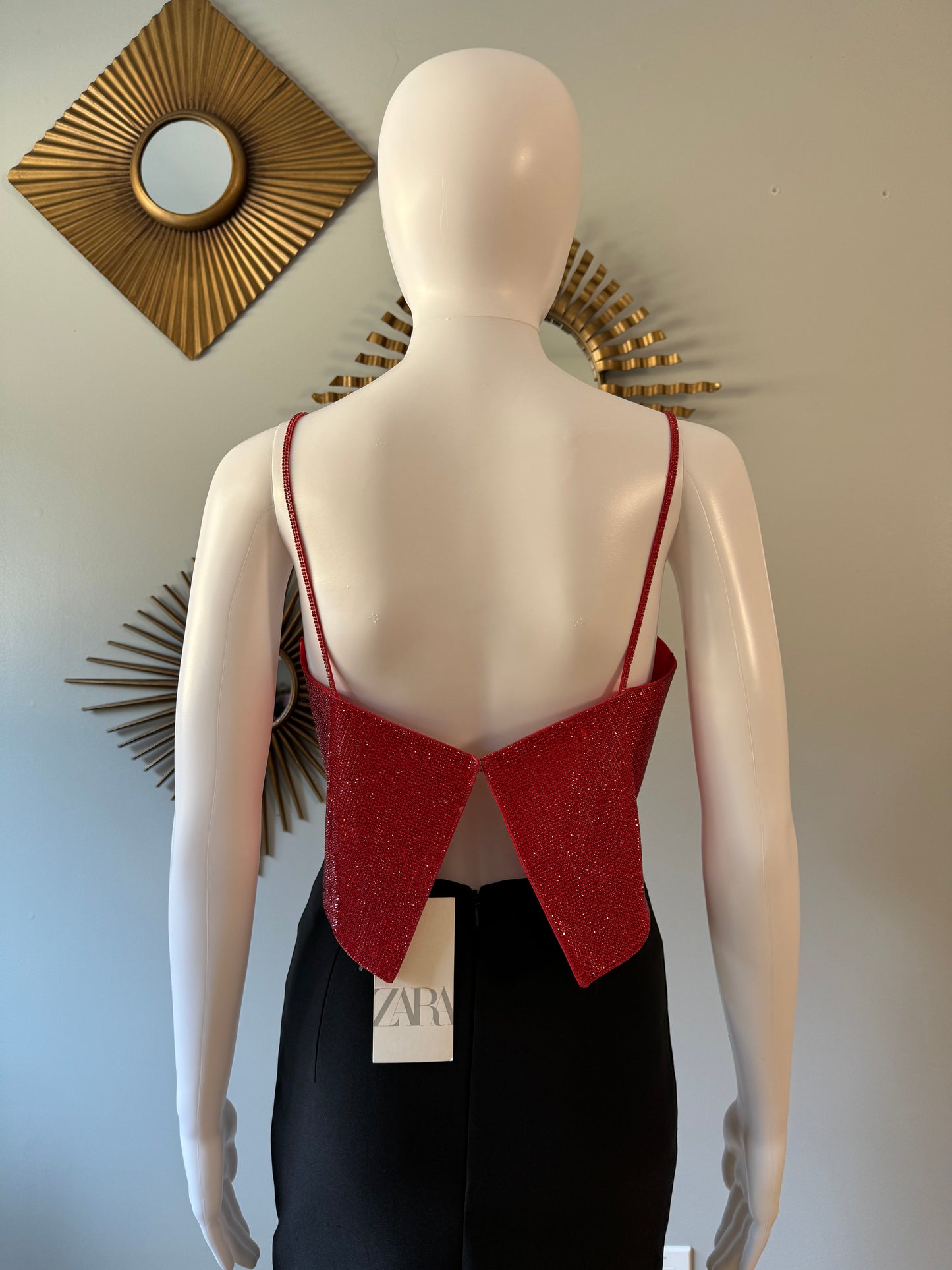 ZARA - Red Rhinestone Crop Top