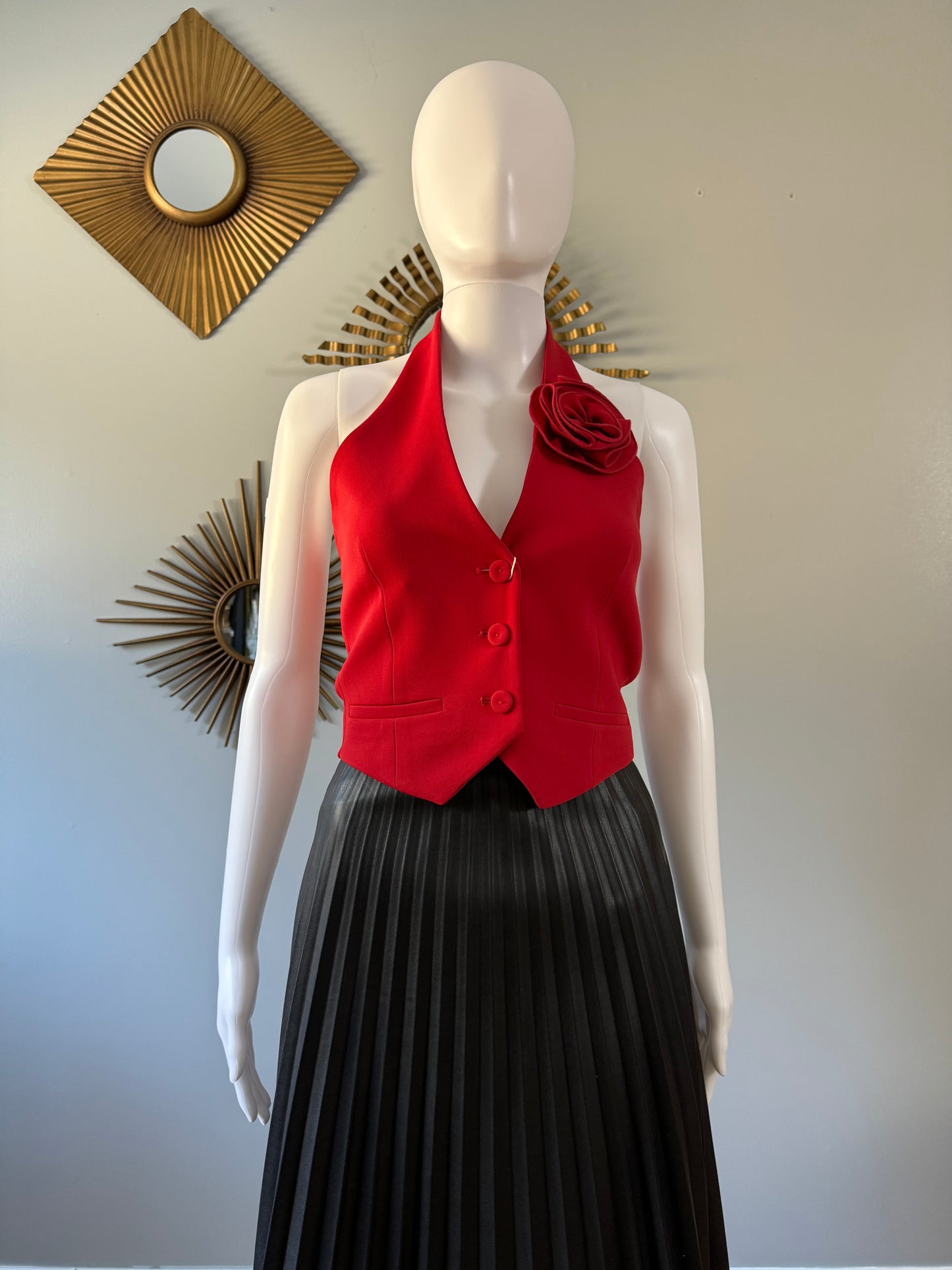 MANGO - Red Rosette Halter Vest