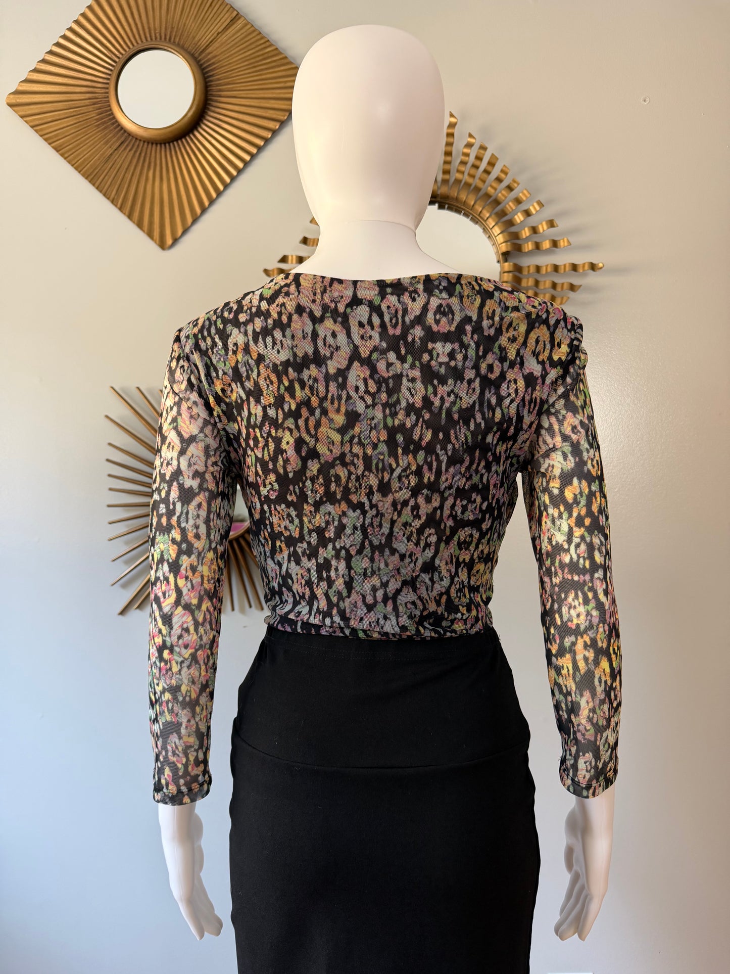 Bebe - Black Floral Mesh Bodysuit