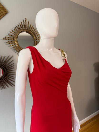 Calvin Klein - Red Fitted Dress w/ Gold Chain