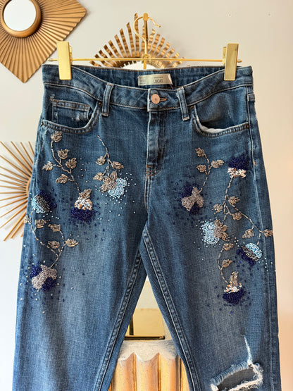 Topshop - Blue Beaded Lucas Moto Jeans